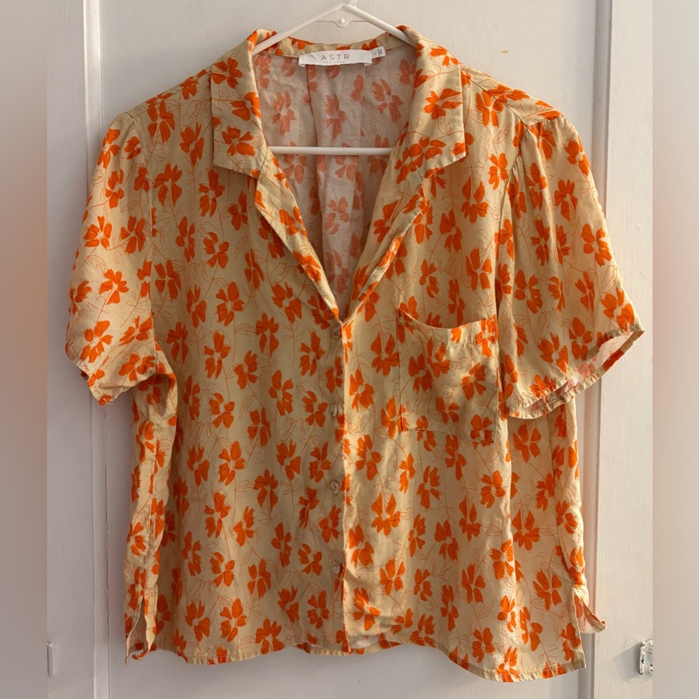 ASTR the label Women's Tourist Top Orange Floral Viscose/Linen Size Large